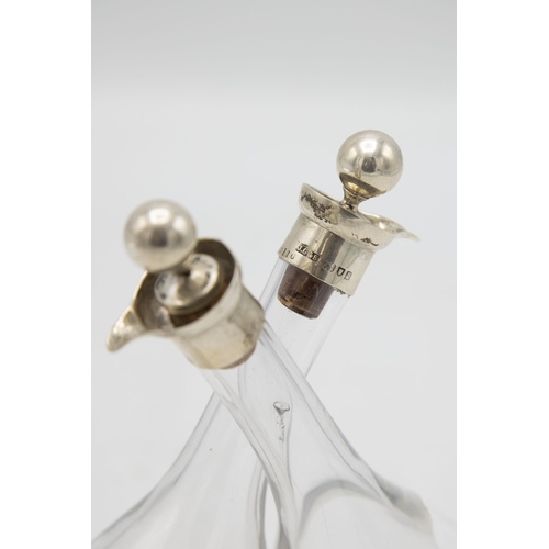 174 - Victorian hand blown oil and vinegar bottle with silver top and stopper, maker John Grinsell & Sons,... 