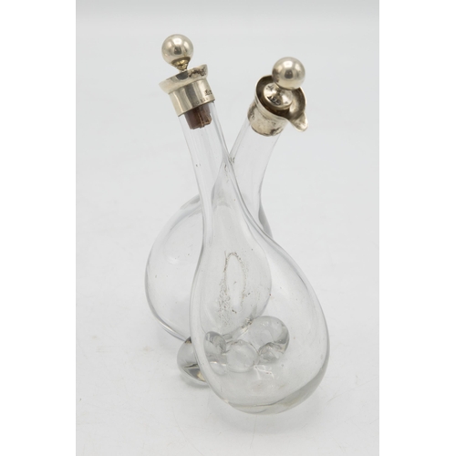 174 - Victorian hand blown oil and vinegar bottle with silver top and stopper, maker John Grinsell & Sons,... 