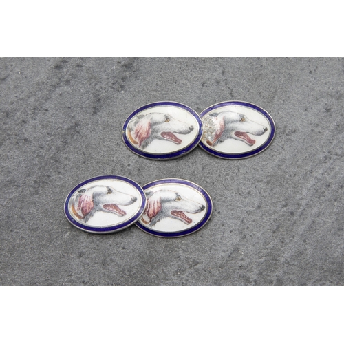 154 - Set of white metal cufflinks enamelled with Afghan hound heads