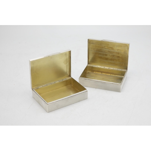 208 - Pair of exceptional quality engine turned silver snuff boxes, hinged lids enclosing gilt interior, m... 