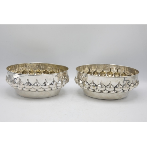 210 - Exceptional pair of Danish silver dishes by Carl I Moinichen, embossed with twin tear drop band, 21c... 