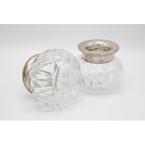 217 - Pair of German 800 silver collared cut glass scent jars, 11cm high (2)