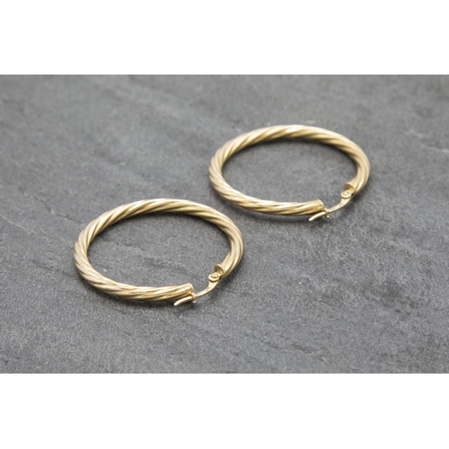 157 - Pair of 9ct barley twist hoop earrings, 3.9cm diameter, 3g