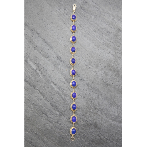 159 - Good quality 9ct Lapis Lazuli cabochon bracelet, 19cm long, 11g