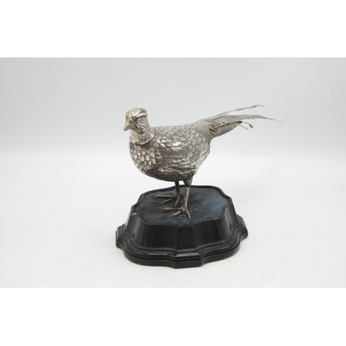 219 - Well observed Edwardian German Hanou silver pheasant model or decanter, with removable head, upon an... 