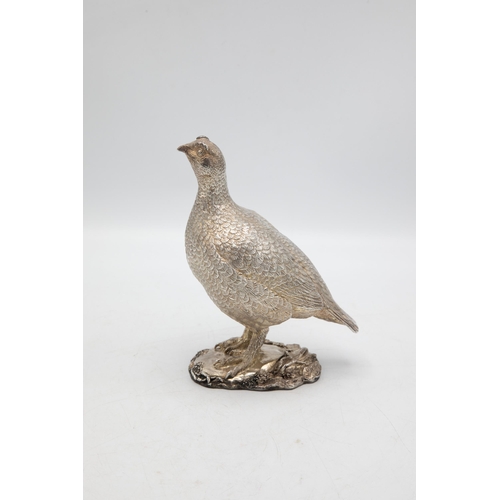 220 - Good silver gilt standing grouse upon a mound, maker Camelot Silverware, Sheffield 2014, 17cm high, ... 