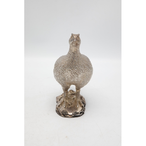 220 - Good silver gilt standing grouse upon a mound, maker Camelot Silverware, Sheffield 2014, 17cm high, ... 