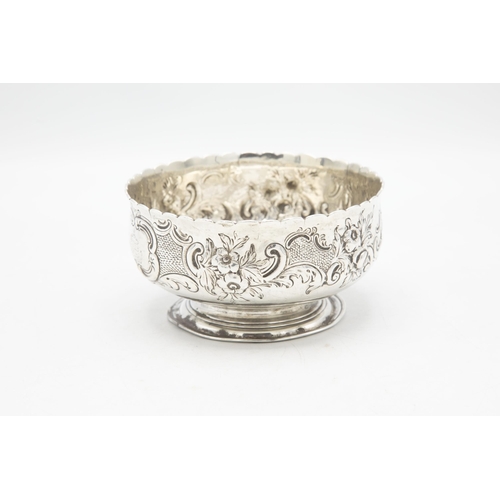 222 - Victorian silver pedestal dish, chased with flowers, maker DJ & C Houle, London 1854, 12.5cm diamete... 