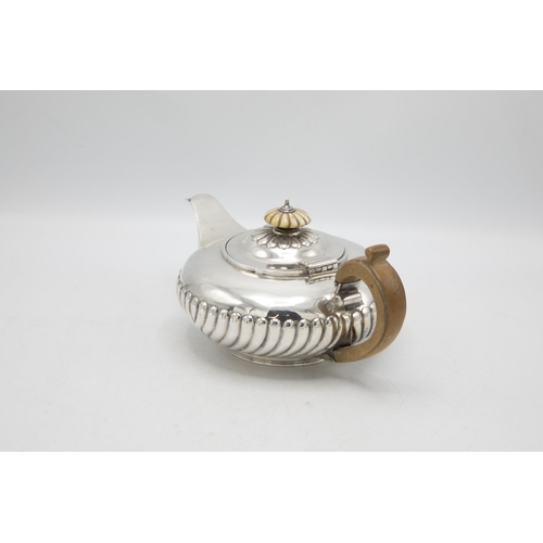 225 - Good Regency ovoid half fluted silver teapot, maker Rebecca Emes & Edward Barnard, London 1827, 25cm... 