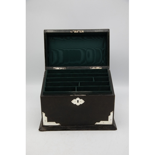 245 - Good quality Victorian leather and silver applied deck tidy, hinged lid enclosing a waterfall interi... 