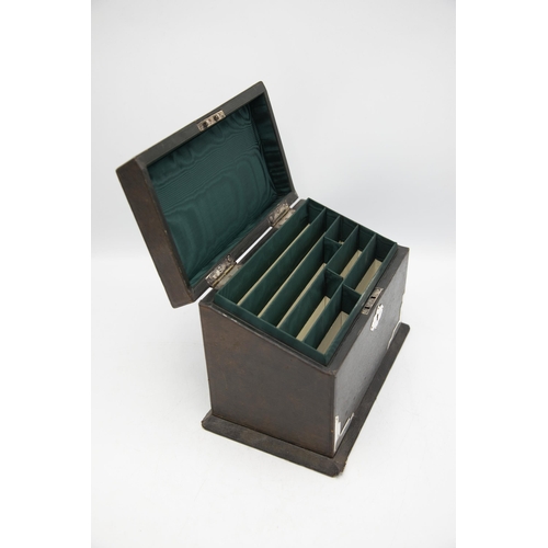 245 - Good quality Victorian leather and silver applied deck tidy, hinged lid enclosing a waterfall interi... 