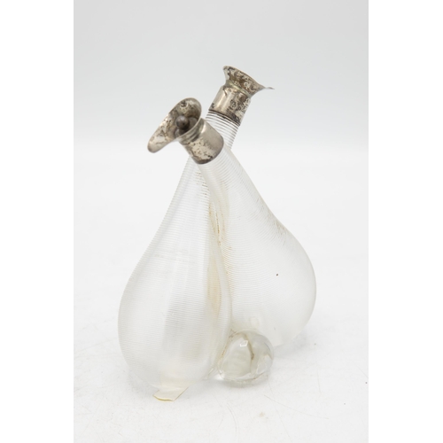 180 - Victorian hand blown ribbed glass oil and vinegar bottle with silver top and stoppers, maker William... 