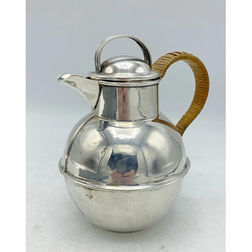 188 - 1960s antique style silver Jersey can or jug, with lid and woven handle, maker Kenneth Tyler Key, 15... 