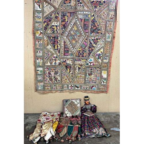 Mixed collection of Eastern textiles including mirrored and embroidered ...
