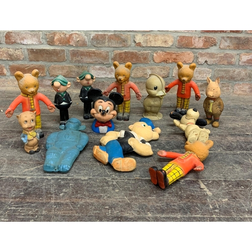 3644 - Quantity of vintage rubber toys to include Rupert Bear, Popeye, Mickey Mouse etc (13)