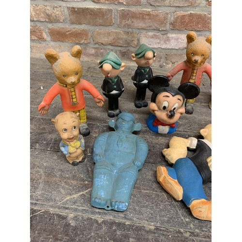 3644 - Quantity of vintage rubber toys to include Rupert Bear, Popeye, Mickey Mouse etc (13)