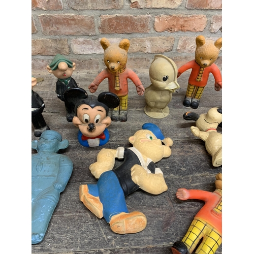 3644 - Quantity of vintage rubber toys to include Rupert Bear, Popeye, Mickey Mouse etc (13)