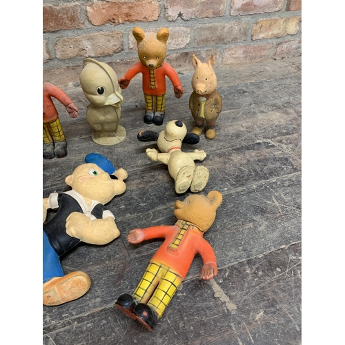 3644 - Quantity of vintage rubber toys to include Rupert Bear, Popeye, Mickey Mouse etc (13)