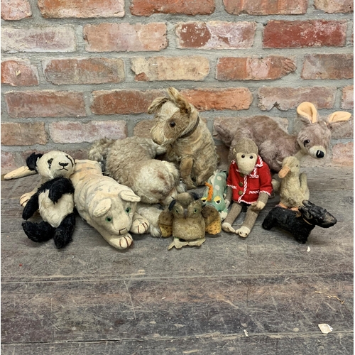 3654 - Quantity of antique and vintage animal related teddys to include kangaroo, tiger and crocodile examp... 