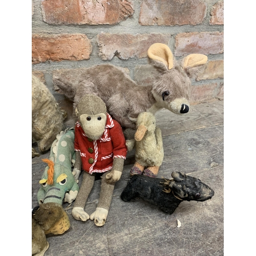 3654 - Quantity of antique and vintage animal related teddys to include kangaroo, tiger and crocodile examp... 