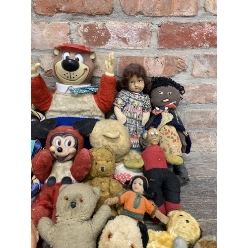 3655 - Quantity of mixed teddys and plushes to include Semco ltd Mickey Mouse, Yogi Bear and early mohair e... 