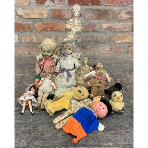 3663 - Assortment of antique and vintage children's dolls to include bisque Chinese example and early wax h... 