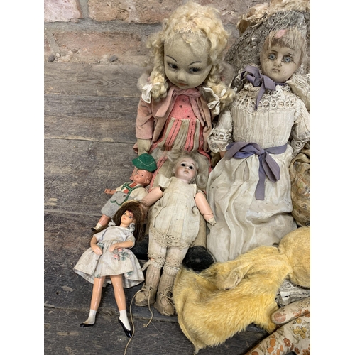 3663 - Assortment of antique and vintage children's dolls to include bisque Chinese example and early wax h... 