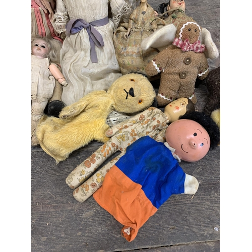 3663 - Assortment of antique and vintage children's dolls to include bisque Chinese example and early wax h... 