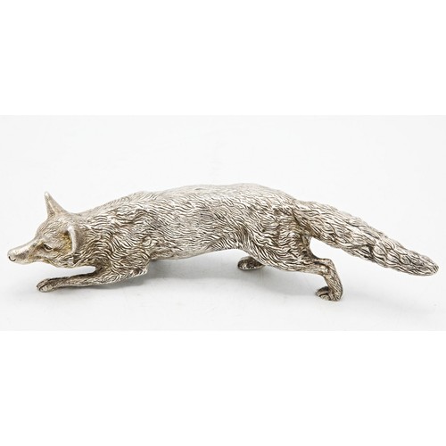 205 - Well observed cast silver prowling fox, Sheffield 1993, 24cm long, 24oz approx