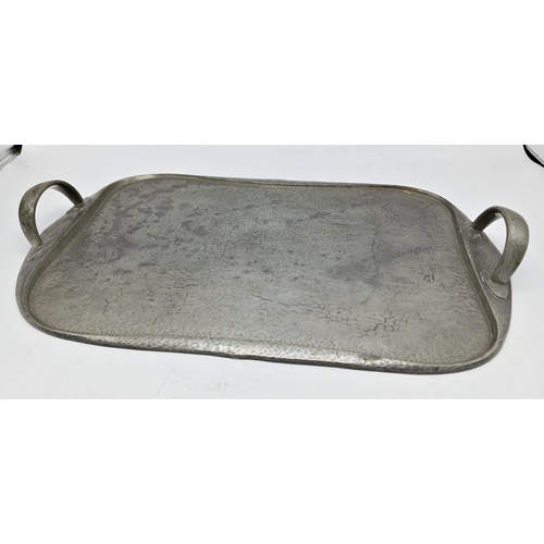 2214 - Archibald Knox for Liberty Tudric pewter twin handled tray, no. 043, 49 x 29cm