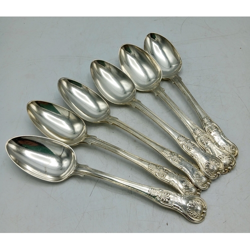 138 - Set of six Regency Kings Pattern silver table spoons, maker William Johnson, London 1823, 23cm long,... 