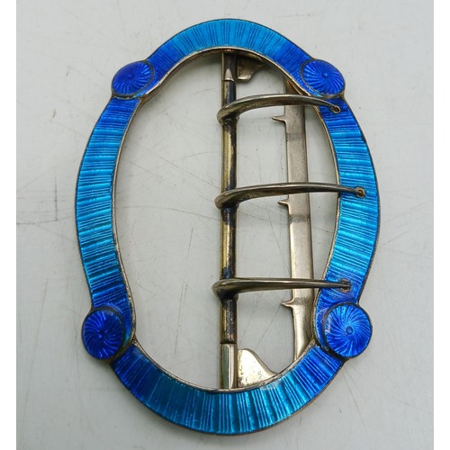 145 - Good Arts and Crafts silver and enamel buckle, maker Harold Child, retailed by Child & Child, London... 