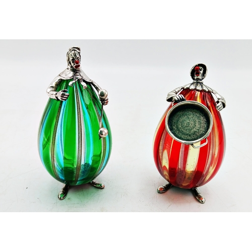 132 - Pair of Vittorio Angini Murano glass and 925 silver clowns, modelled as chefs with enamelled faces, ... 