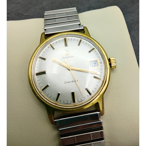 19 - Vintage gents Omega Geneve gold plated watch, circa 1971, 34mm case, champagne dial with gilt hands,... 