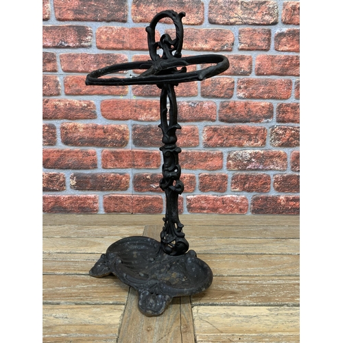 2219 - Victorian cast iron Art Nouveau style umbrella stand with naturalistic leaf base and pierced stem, H... 