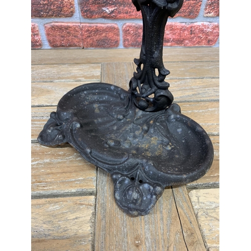 2219 - Victorian cast iron Art Nouveau style umbrella stand with naturalistic leaf base and pierced stem, H... 