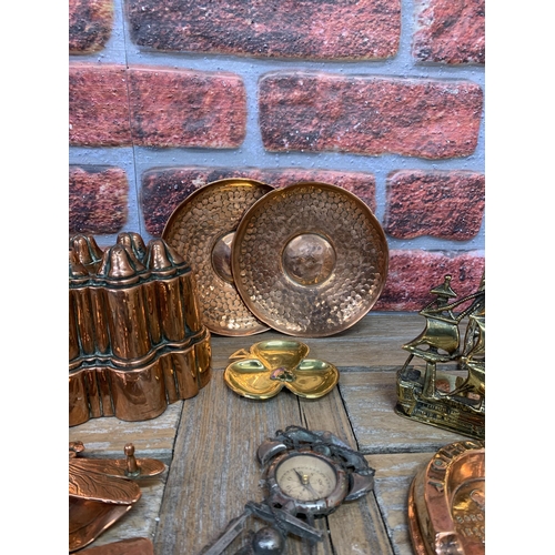 2236 - Brass and metalware to include a polished Victorian Jelly mould along with various nautical and reli... 