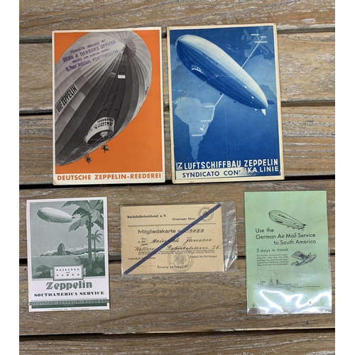 2542 - Rare German 1930's Zeppelin ticket with two additional time table leaflets for the South American Se... 