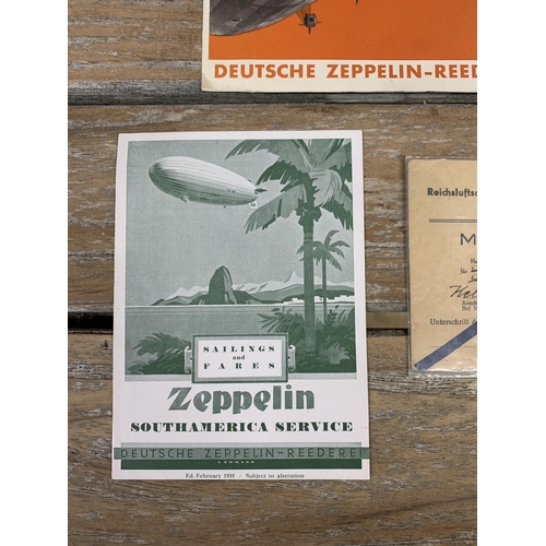 2542 - Rare German 1930's Zeppelin ticket with two additional time table leaflets for the South American Se... 