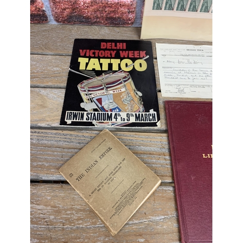 2543 - Collection of Indian related ephemera to include WWI soldiers guide, maps, magazines and stamps