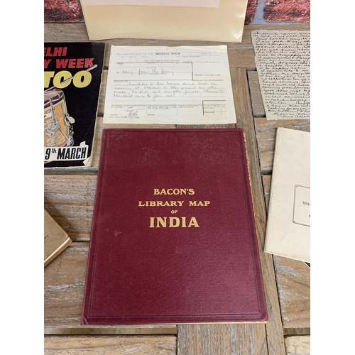 2543 - Collection of Indian related ephemera to include WWI soldiers guide, maps, magazines and stamps