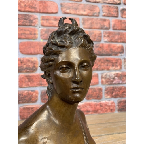 2220 - After Jean Antoine Houdon (1741-1828), Diana huntress bronze bust, H 34cm