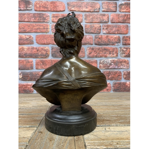 2220 - After Jean Antoine Houdon (1741-1828), Diana huntress bronze bust, H 34cm