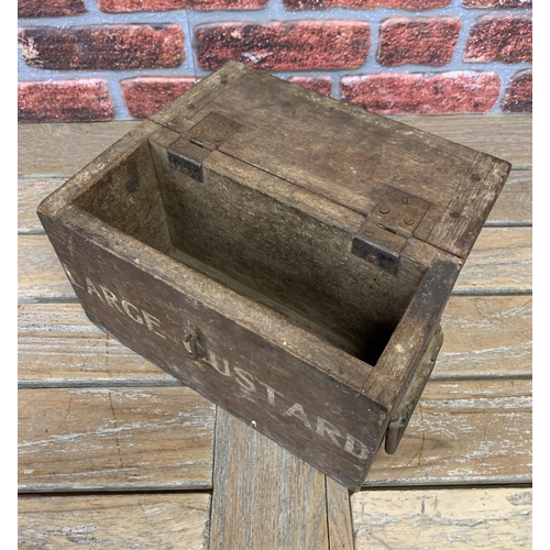 2173 - Two antique wooden food storage trunks, inscribed 'Large Custard' and 'Steak & Kidney', largest W 50... 