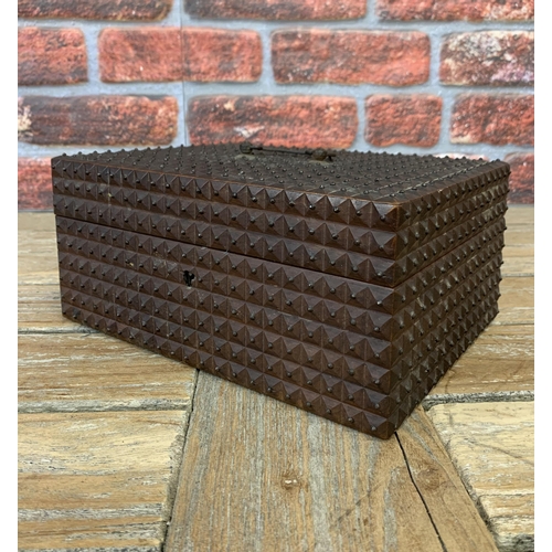 2174 - Tramp Art studded jewellery box, 25cm x 18cm x 11cm