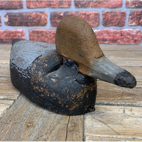 293 - Antique primitive hand carved wooden Redhead duck decoy, L 32cm x H 15cm