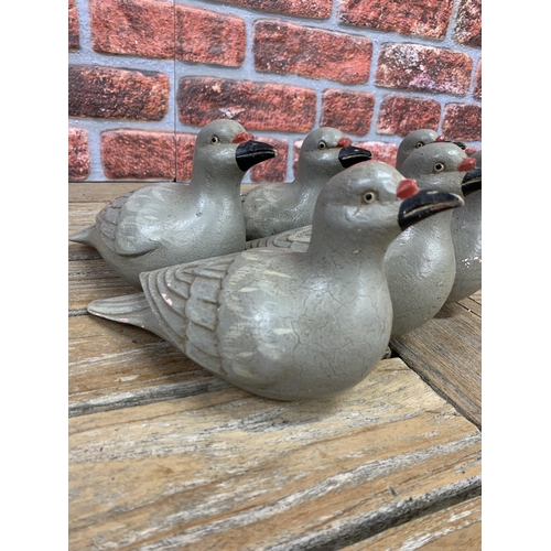 334 - Collection of carved wood hand painted decoy birds, H 13 x L 23cm (6)