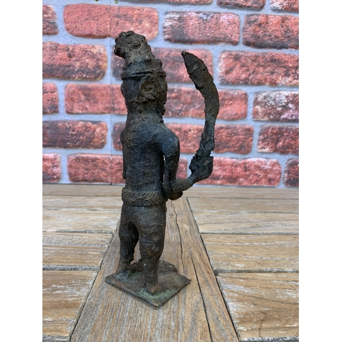 2099 - Tribal interest - Benin bronze figure of a standing tribesman holding a sword, 23cm high