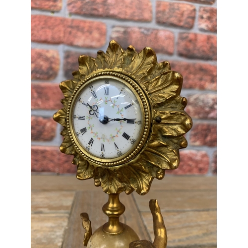 262 - 19th century French figural cabinet clock, enamel dial with painted decoration, on a alabaster colum... 