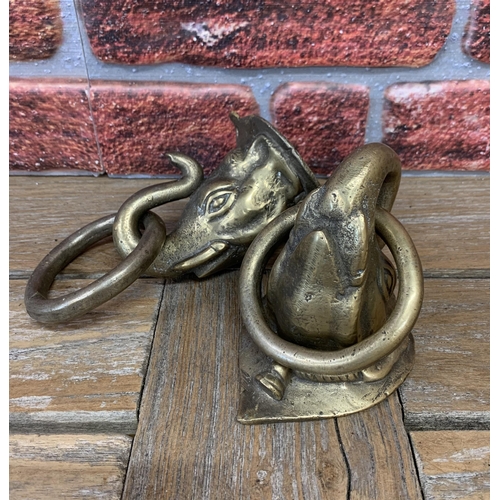 2226 - Pair of cast brass elephant head ring handles possibly for rope, 11cm deep (2)